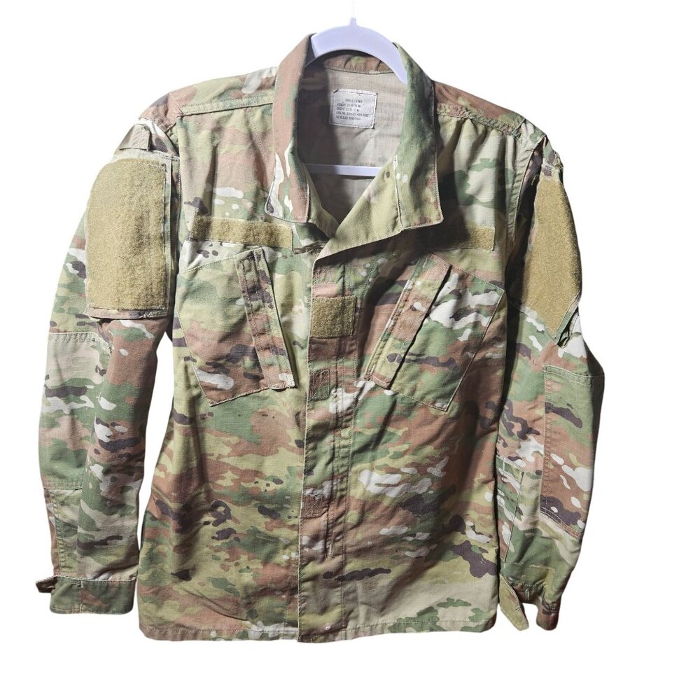 Multicam Military Camouflage Jacket Small Long With Velcro Patches
